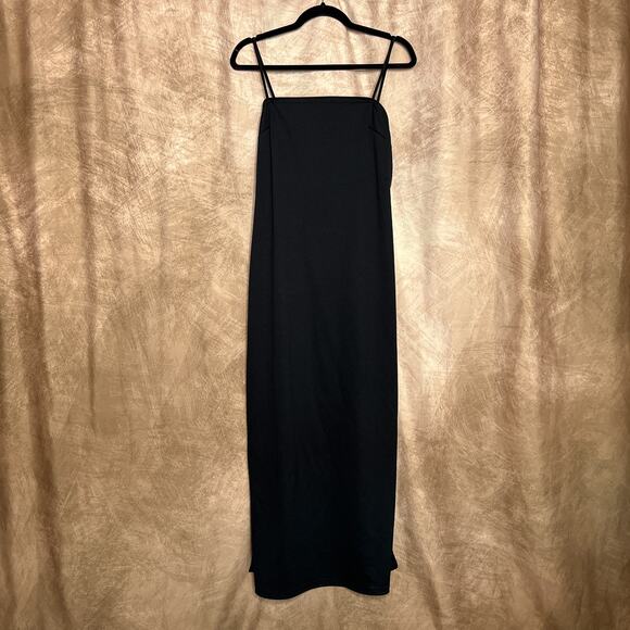 Vintage 90s Black Sleeveless Spaghetti Strap Maxi Shift Dress Square Neck Indie - Picture 7 of 8